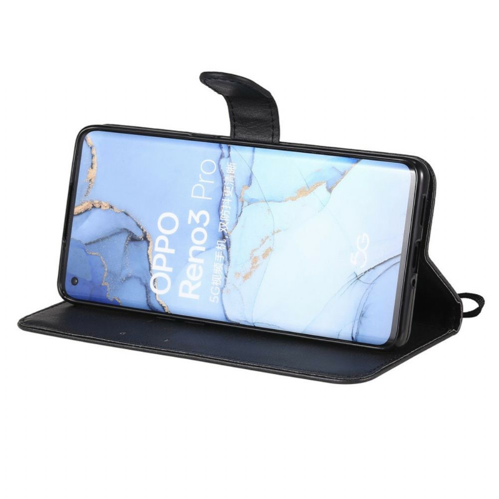 Flip Case Für Oppo Find X2 Neo Mit Kordel Armband Der Einfarbigen Serie