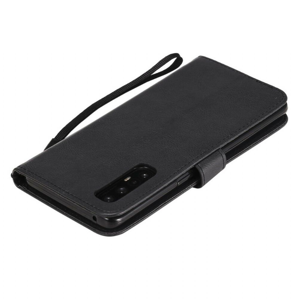 Flip Case Für Oppo Find X2 Neo Mit Kordel Armband Der Einfarbigen Serie
