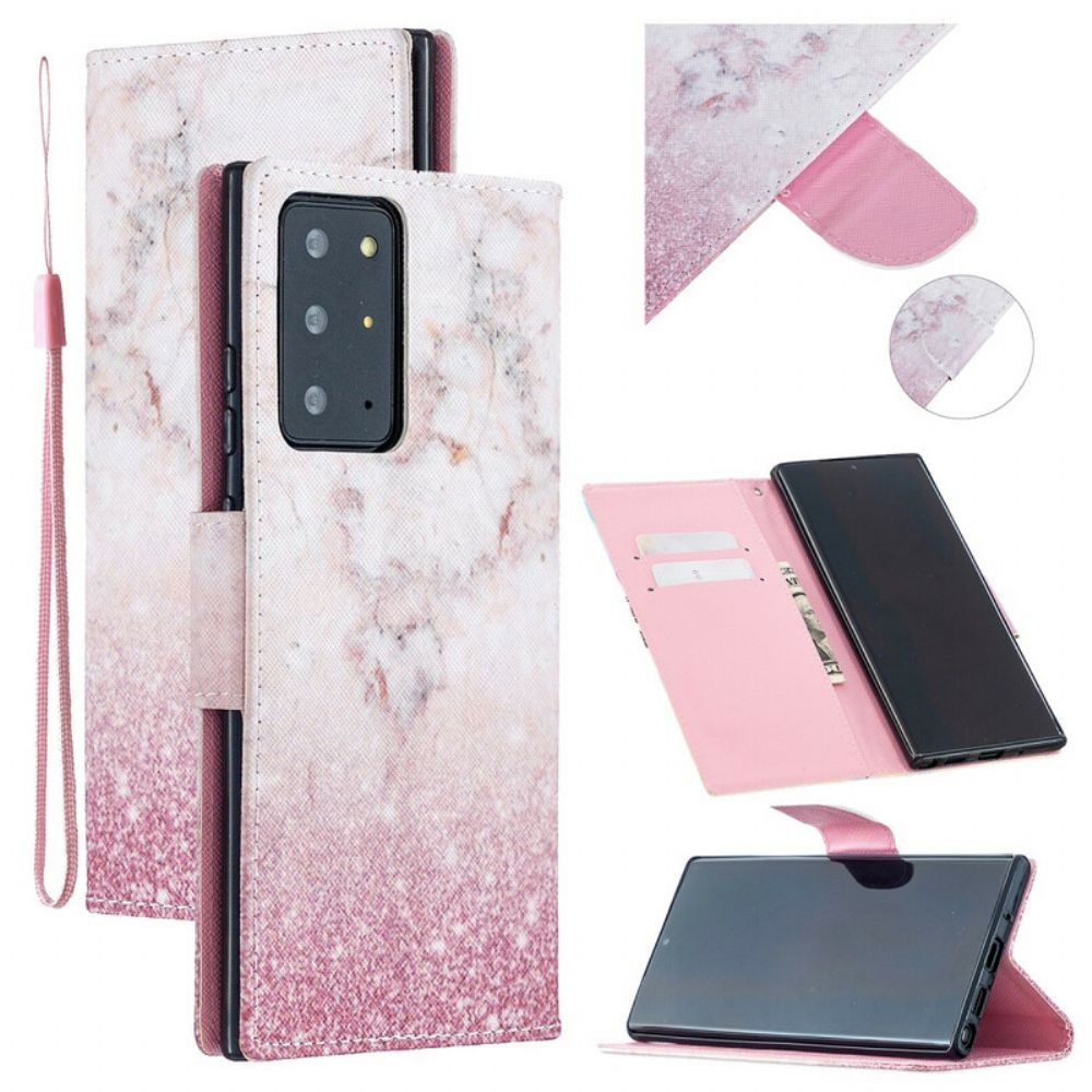 Flip Case Für Samsung Galaxy Note 20 Ultra Mit Kordel Rosa Marmor Mit Abnehmbarem Riemen