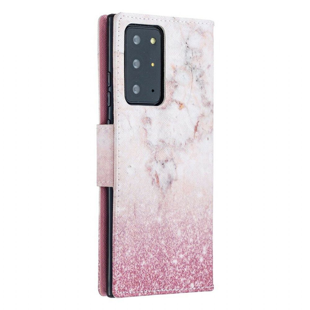 Flip Case Für Samsung Galaxy Note 20 Ultra Mit Kordel Rosa Marmor Mit Abnehmbarem Riemen