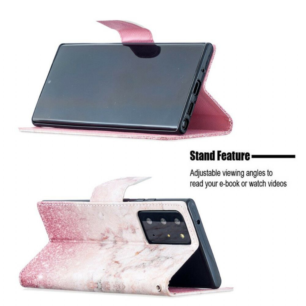 Flip Case Für Samsung Galaxy Note 20 Ultra Mit Kordel Rosa Marmor Mit Abnehmbarem Riemen