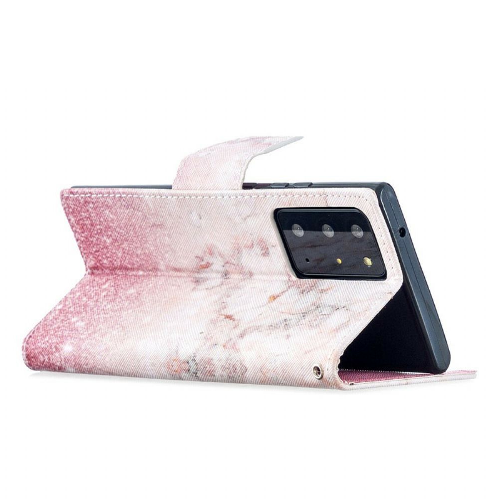 Flip Case Für Samsung Galaxy Note 20 Ultra Mit Kordel Rosa Marmor Mit Abnehmbarem Riemen