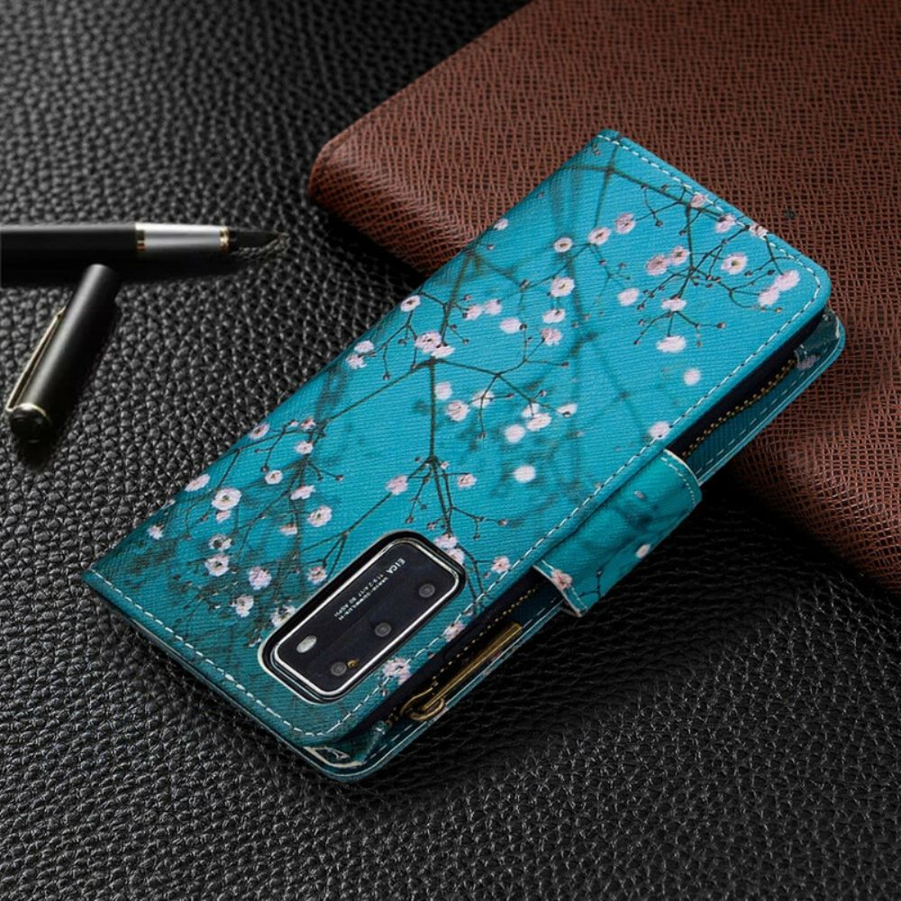 Lederhüllen Für Huawei P40 Reißverschlusstasche Mit Baum