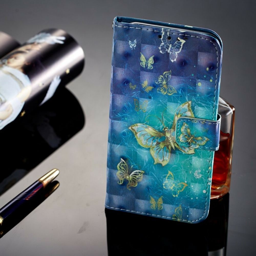 Lederhüllen Für Huawei P20 Lite Goldene 3d-schmetterlinge