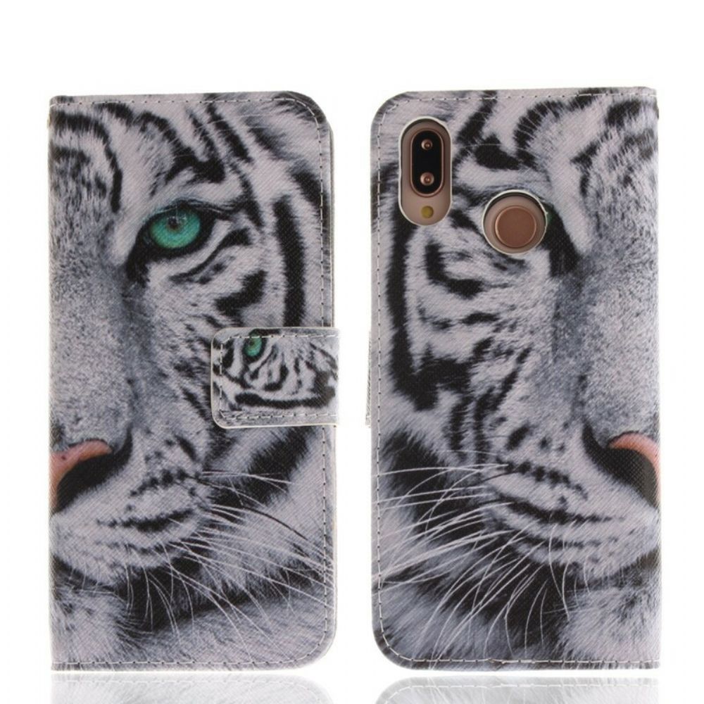 Lederhüllen Für Huawei P20 Lite Weißer Tiger