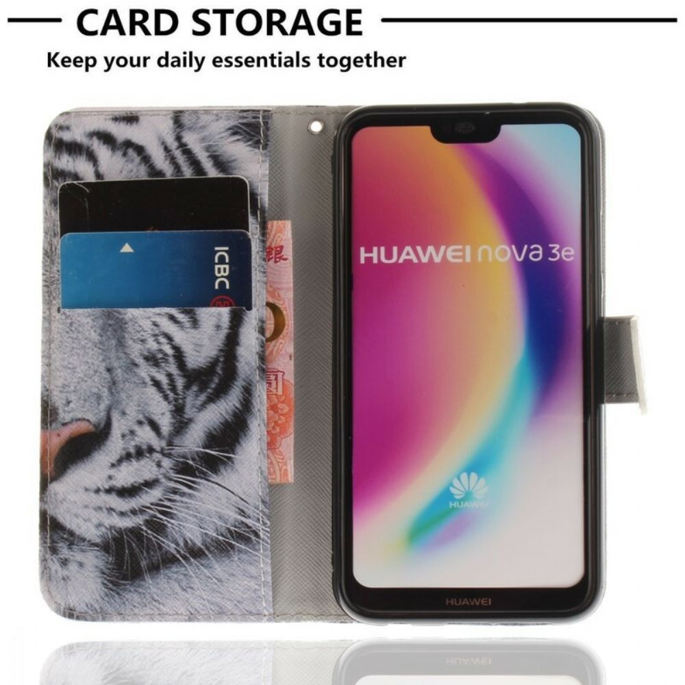 Lederhüllen Für Huawei P20 Lite Weißer Tiger
