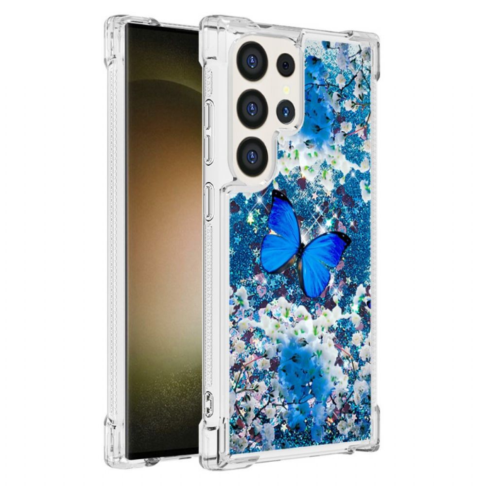 Hülle Samsung Galaxy S24 Ultra 5g Handyhülle Blauer Schmetterlingsglitter