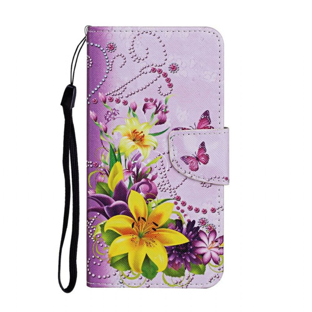 Flip Case Für iPhone 12 Pro Max Meisterhafte Blumen Mit Riemen