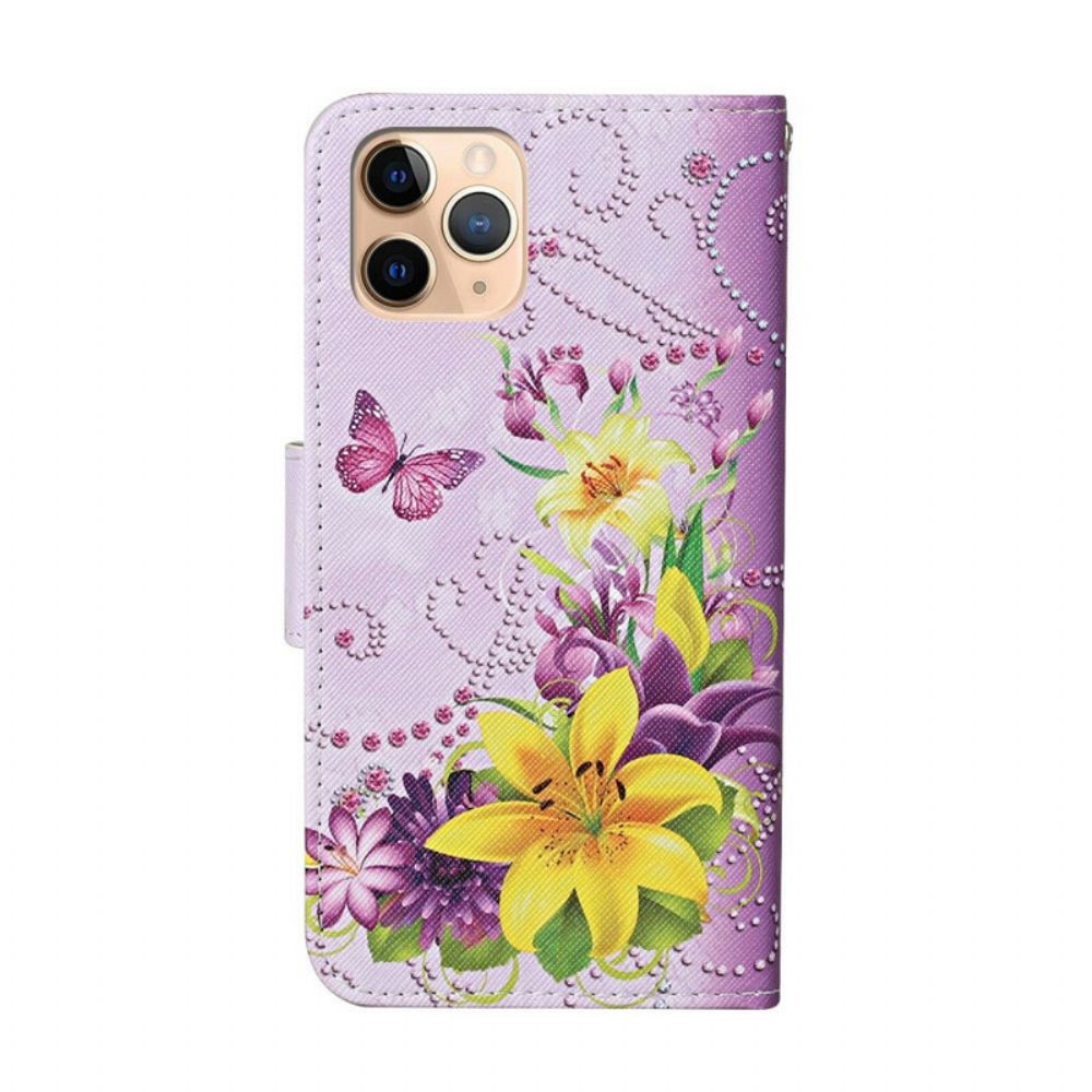 Flip Case Für iPhone 12 Pro Max Meisterhafte Blumen Mit Riemen