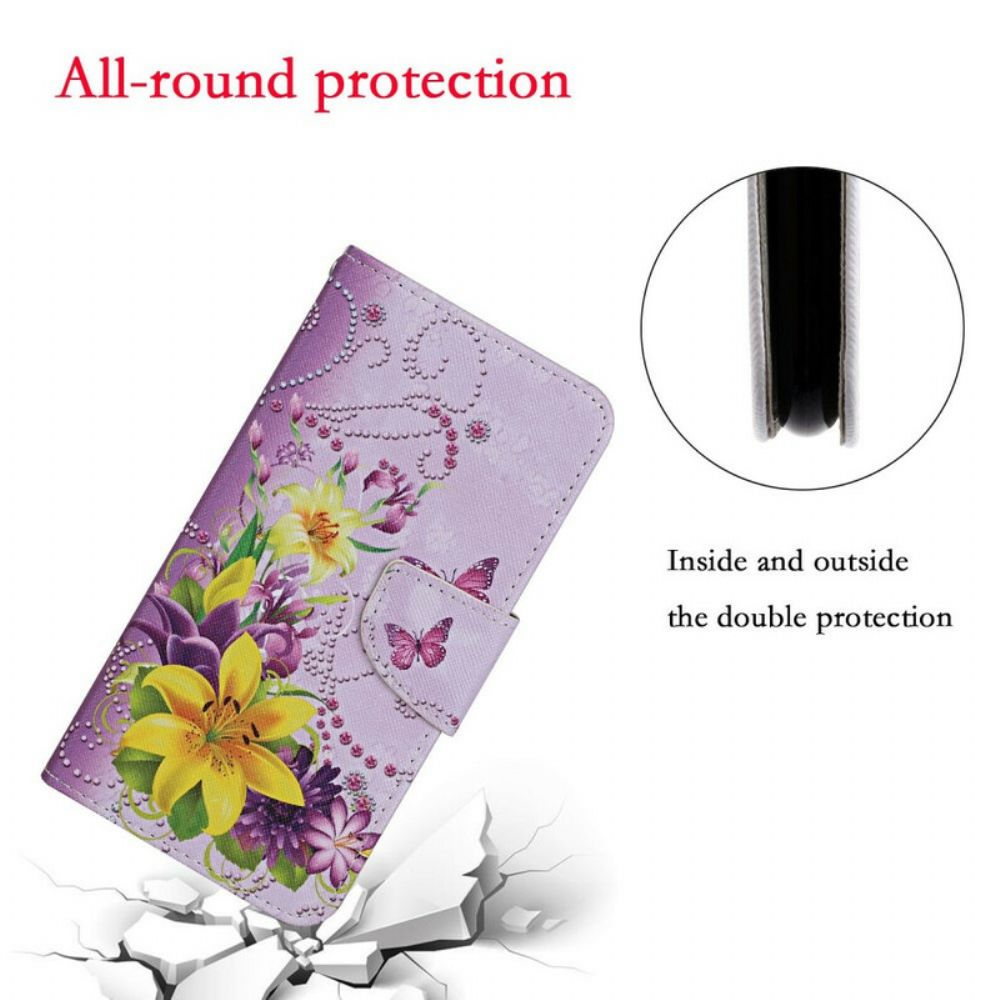 Flip Case Für iPhone 12 Pro Max Meisterhafte Blumen Mit Riemen