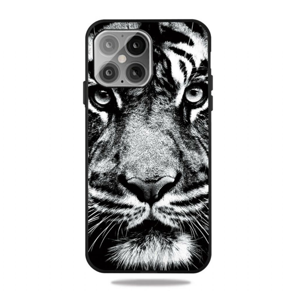Hülle Für iPhone 12 Pro Max Schwarzer Und Weißer Tiger