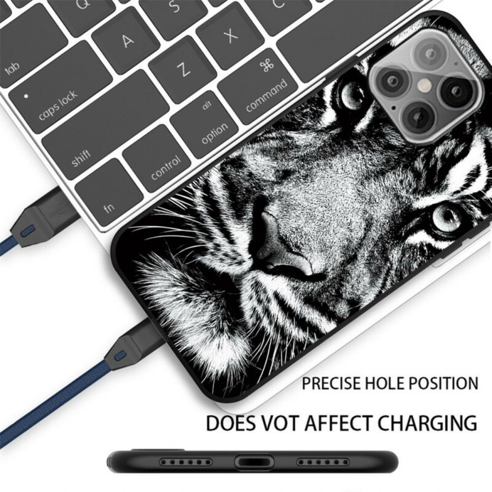 Hülle Für iPhone 12 Pro Max Schwarzer Und Weißer Tiger