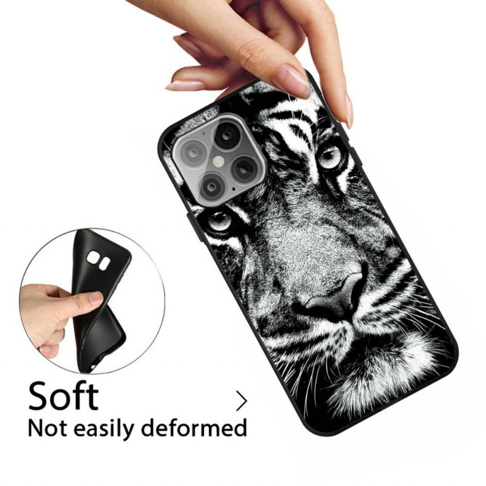 Hülle Für iPhone 12 Pro Max Schwarzer Und Weißer Tiger