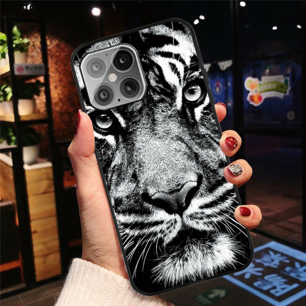 Hülle Für iPhone 12 Pro Max Schwarzer Und Weißer Tiger