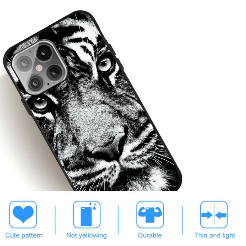 Hülle Für iPhone 12 Pro Max Schwarzer Und Weißer Tiger