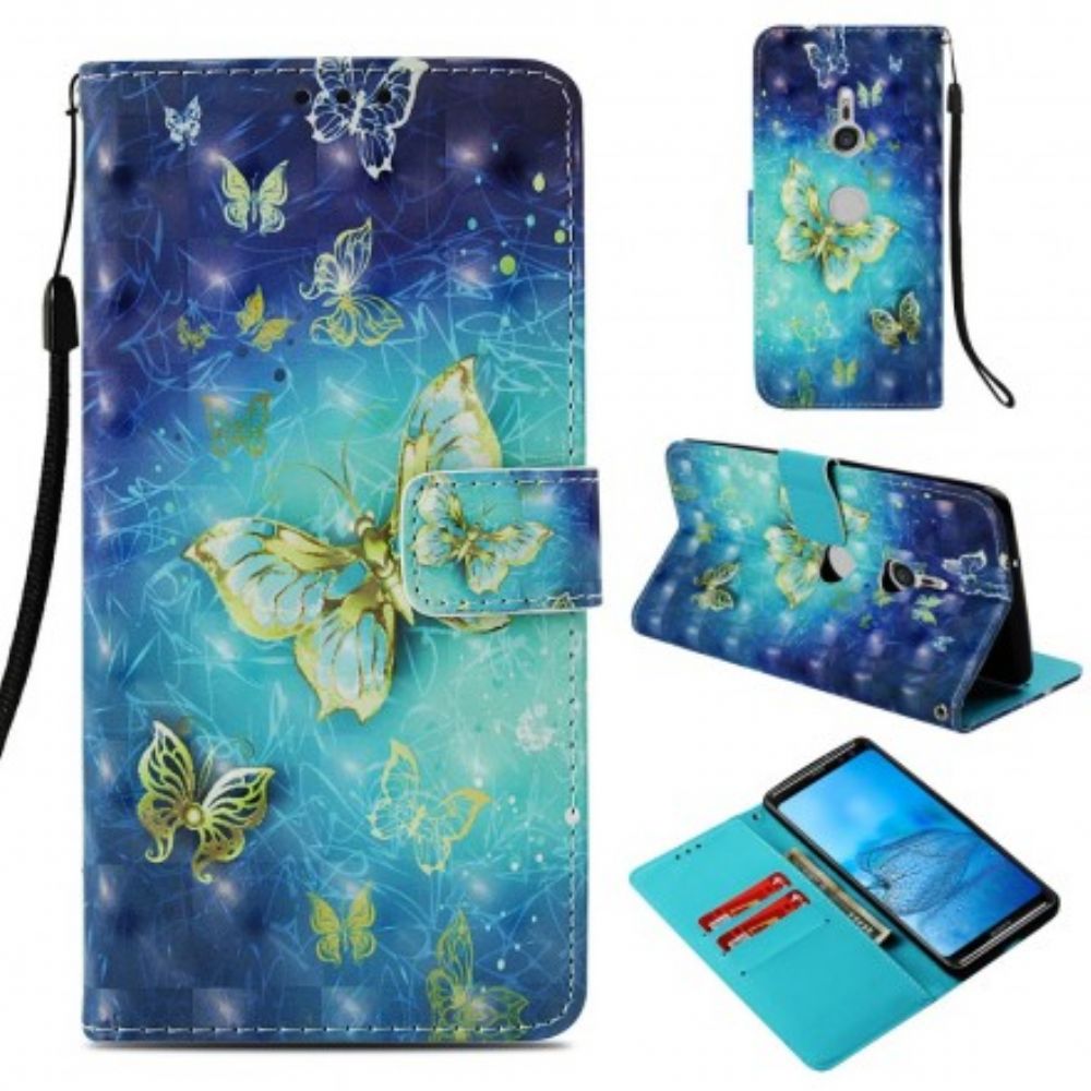 Flip Case Für Sony Xperia XZ3 Goldene 3d-schmetterlinge