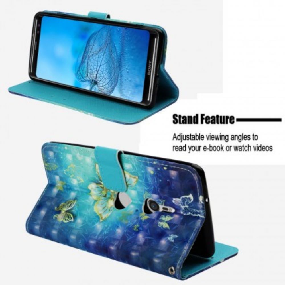 Flip Case Für Sony Xperia XZ3 Goldene 3d-schmetterlinge