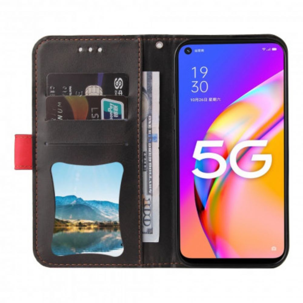 Flip Case Für Oppo A54 5G / A74 5G Buntes Zweifarbiges Kunstleder