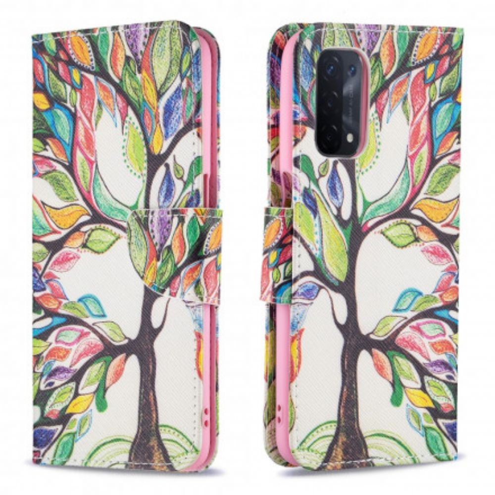 Flip Case Für Oppo A54 5G / A74 5G Farbiger Baum