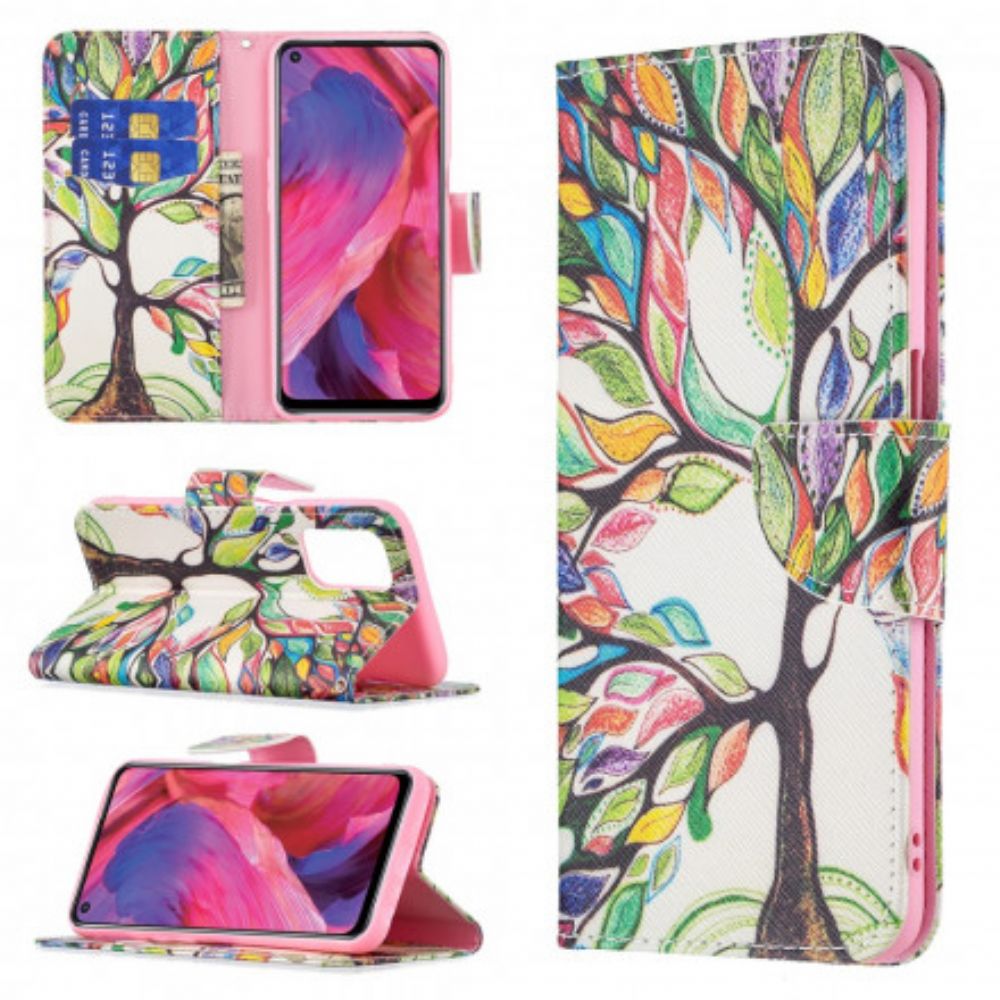Flip Case Für Oppo A54 5G / A74 5G Farbiger Baum