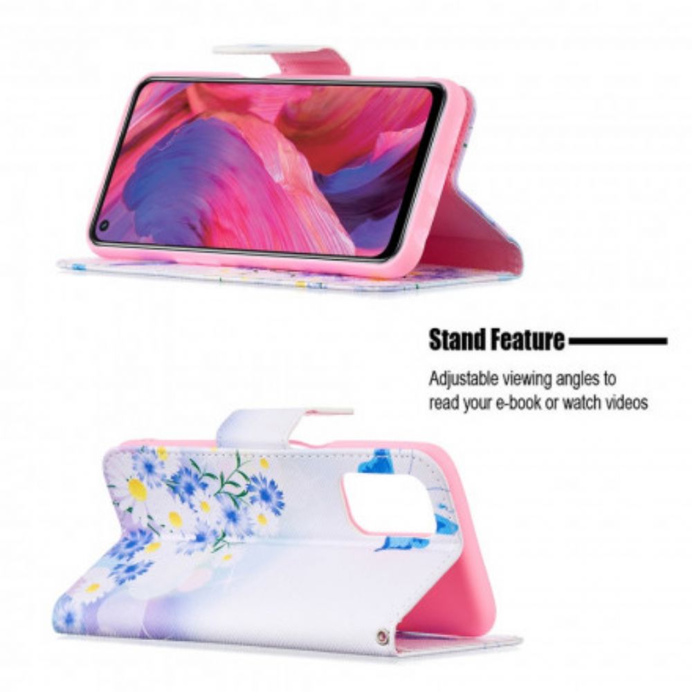 Lederhüllen Für Oppo A54 5G / A74 5G Gemalte Schmetterlinge Und Blumen