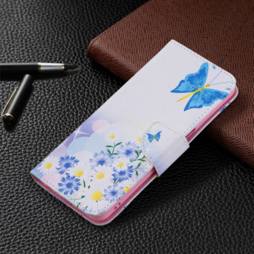 Lederhüllen Für Oppo A54 5G / A74 5G Gemalte Schmetterlinge Und Blumen