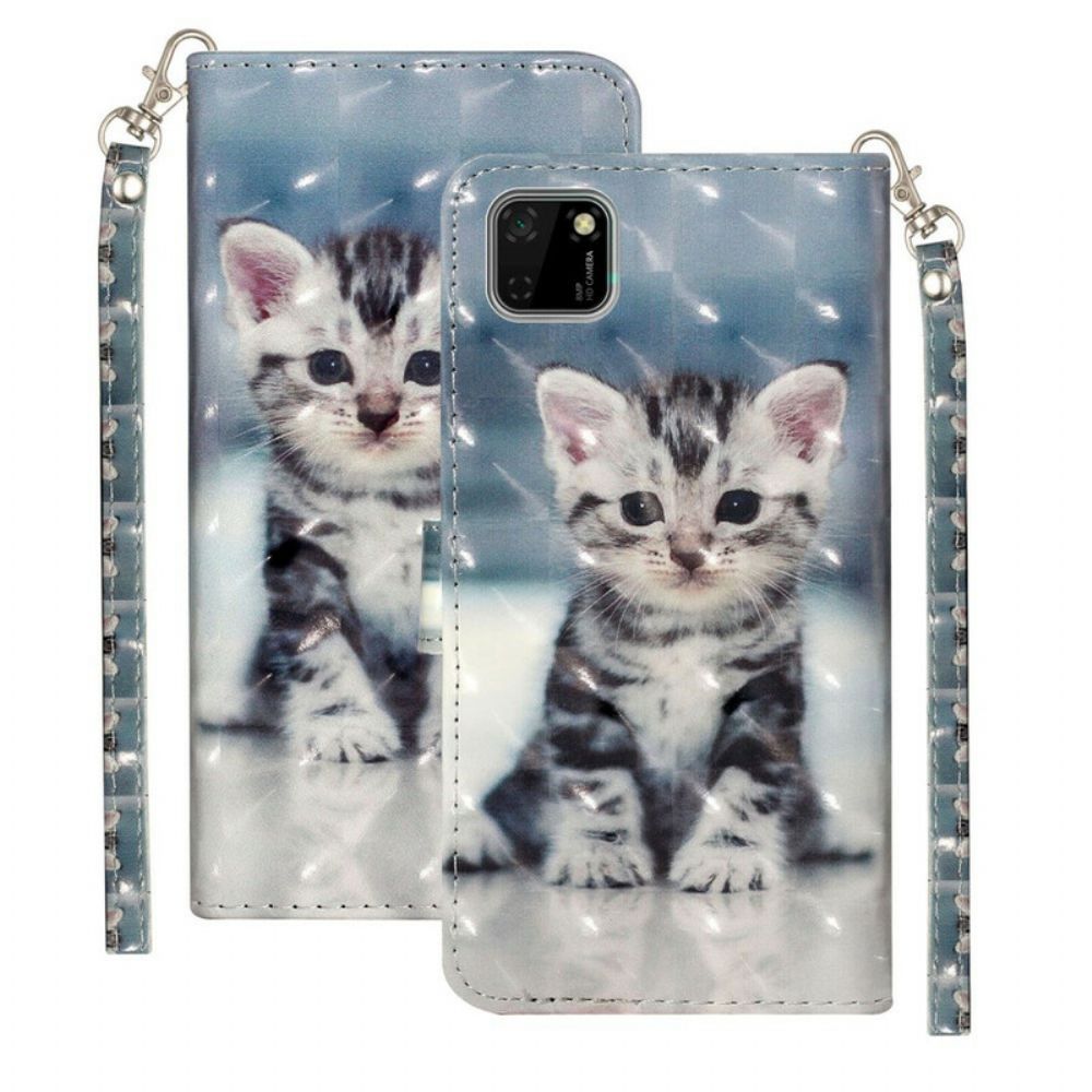 Lederhüllen Für Huawei Y5p Mit Kordel Kitten Light Spots Mit Riemen