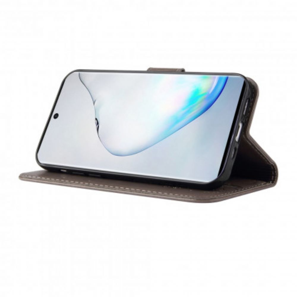 Flip Case Für OnePlus Nord Mit Kordel Baum Und Katze Mit Perle Am Riemen