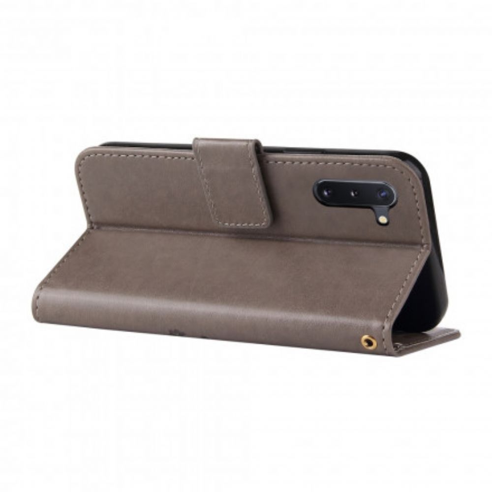 Flip Case Für OnePlus Nord Mit Kordel Baum Und Katze Mit Perle Am Riemen