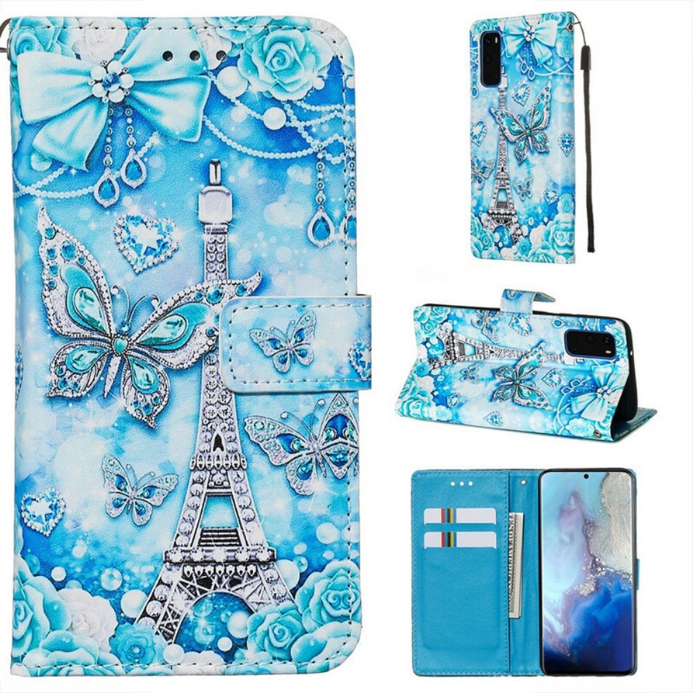 Lederhüllen Für Samsung Galaxy S20 Mit Kordel Schmetterlingsarmband Eiffelturm