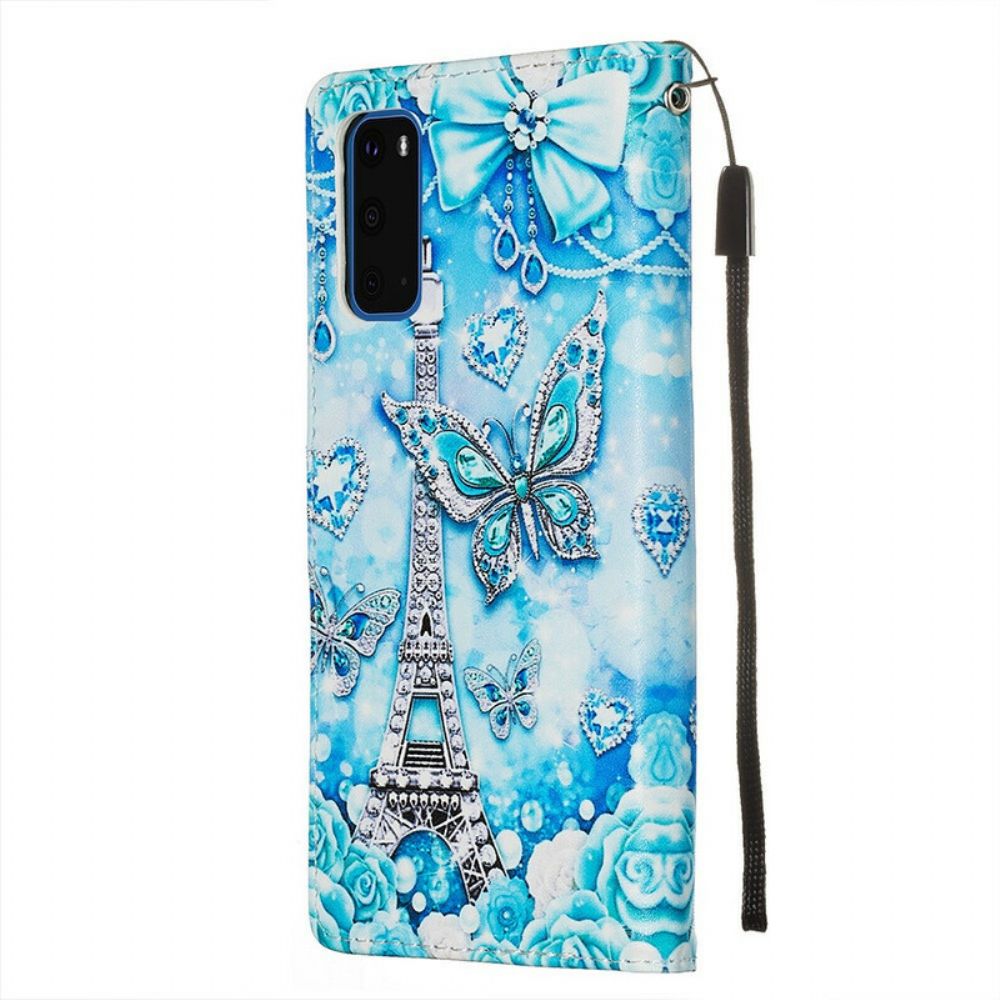 Lederhüllen Für Samsung Galaxy S20 Mit Kordel Schmetterlingsarmband Eiffelturm