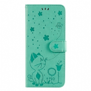 Lederhüllen Xiaomi 14 Ultra Handyhülle Bienen Und Katze Mit Riemen