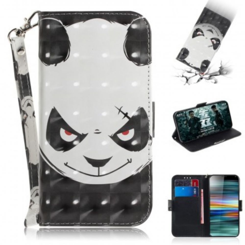 Lederhüllen Für Sony Xperia 10 Mit Kordel Wütender Panda Mit Riemen