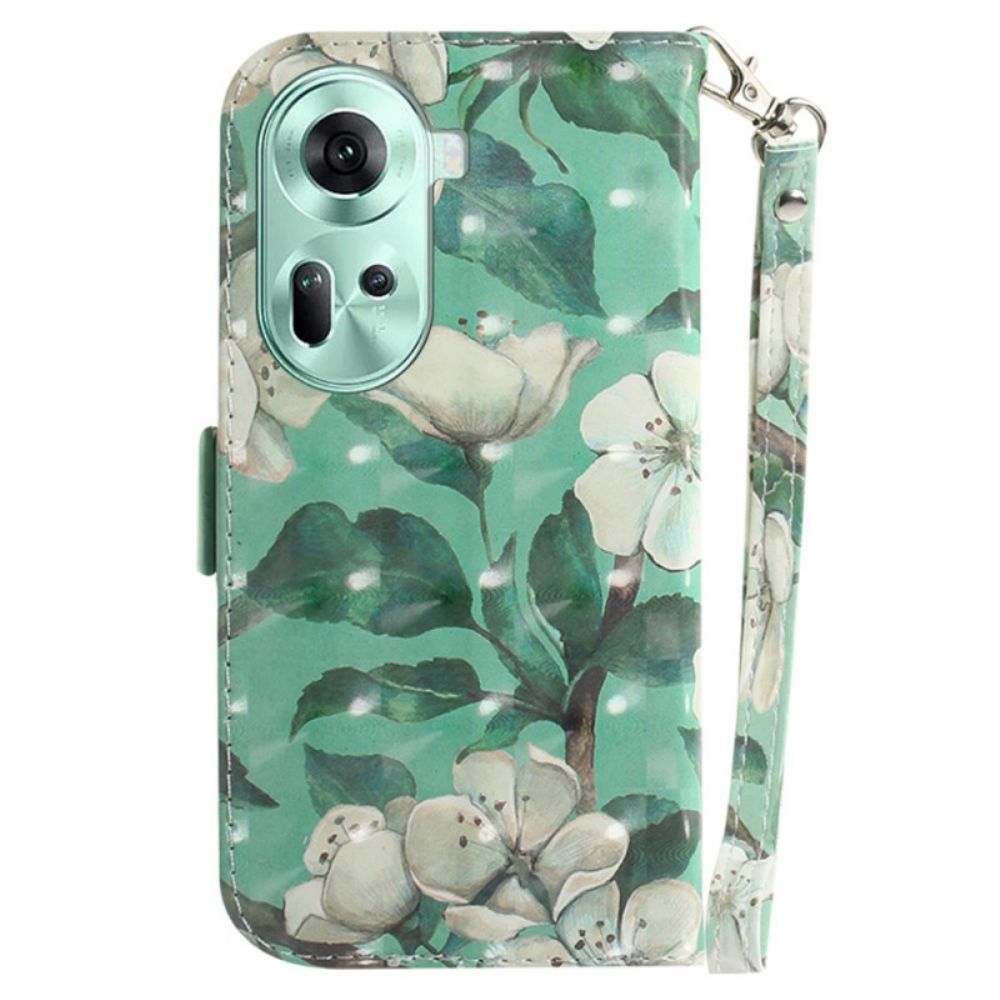 Lederhüllen Für Oppo Reno 11 5g Aquarellblumen Mit Riemen