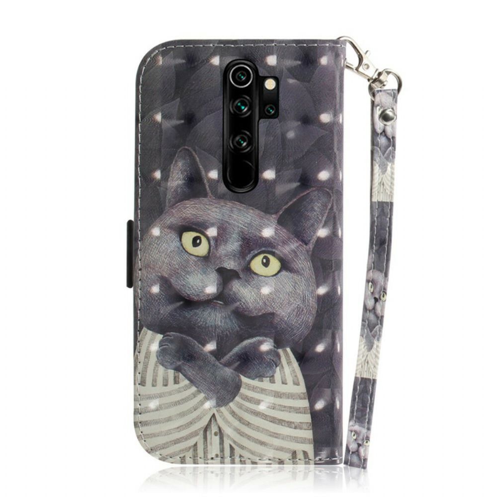 Lederhüllen Für Xiaomi Redmi Note 8 Pro Mit Kordel Graue Riemchenkatze