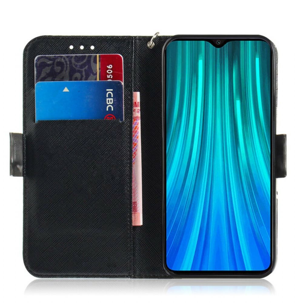 Lederhüllen Für Xiaomi Redmi Note 8 Pro Mit Kordel Graue Riemchenkatze
