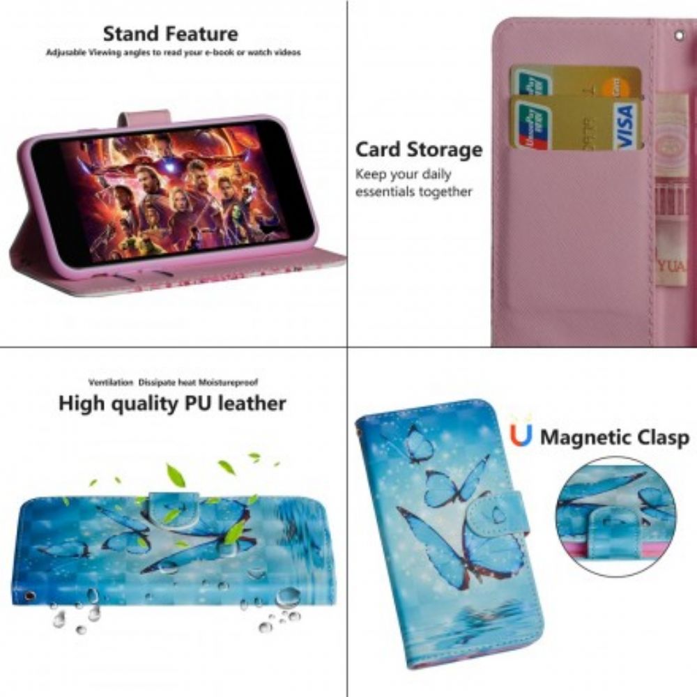 Flip Case Für Huawei P Smart 2024 / Honor 10 Lite Fliegende Blaue Schmetterlinge