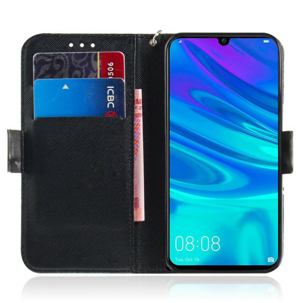 Lederhüllen Für Huawei P Smart 2024 / Honor 10 Lite Mit Kordel Graue Riemchenkatze