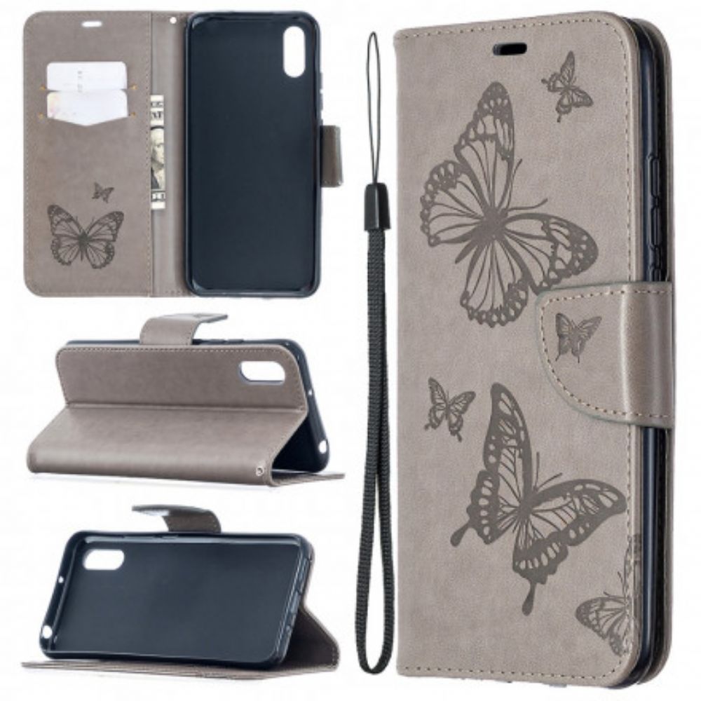Flip Case Für Xiaomi Redmi 9A Mit Kordel Schmetterlinge Bedruckter Riemen