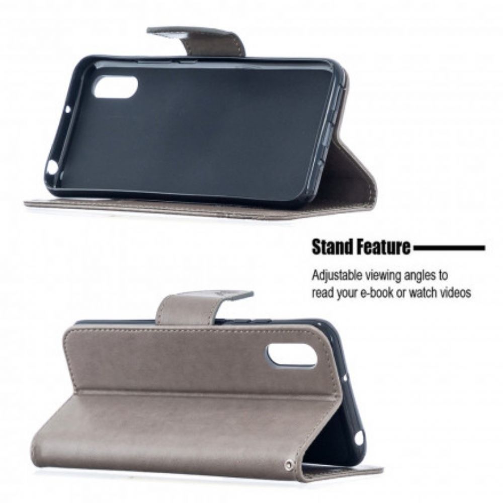 Flip Case Für Xiaomi Redmi 9A Mit Kordel Schmetterlinge Bedruckter Riemen