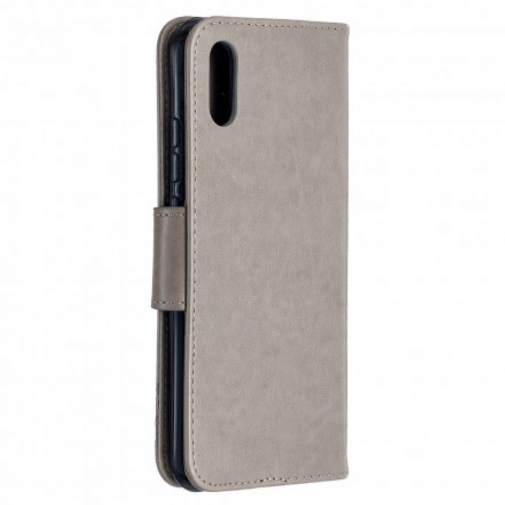 Flip Case Für Xiaomi Redmi 9A Mit Kordel Schmetterlinge Bedruckter Riemen