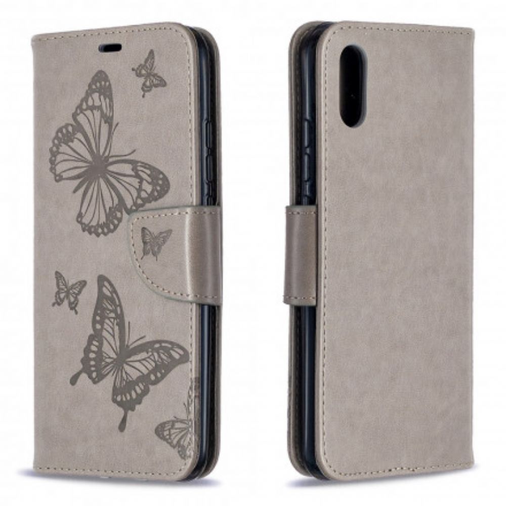 Flip Case Für Xiaomi Redmi 9A Mit Kordel Schmetterlinge Bedruckter Riemen