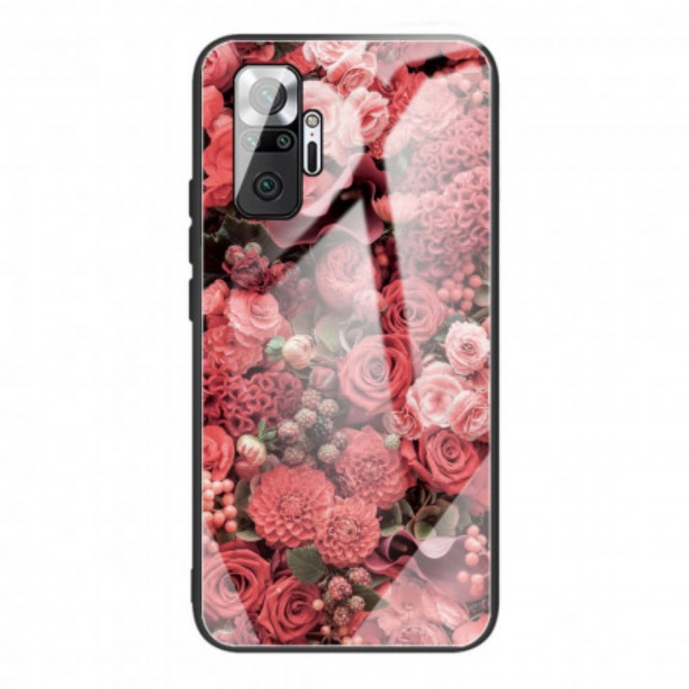 Hülle Für Xiaomi Redmi Note 10 Pro Rosa Blumen Aus Gehärtetem Glas
