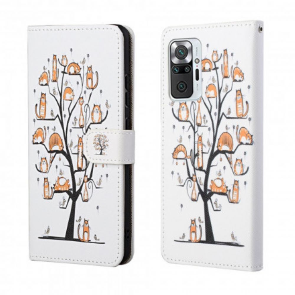 Lederhüllen Für Xiaomi Redmi Note 10 Pro Mit Kordel Funky Cats Mit Riemen