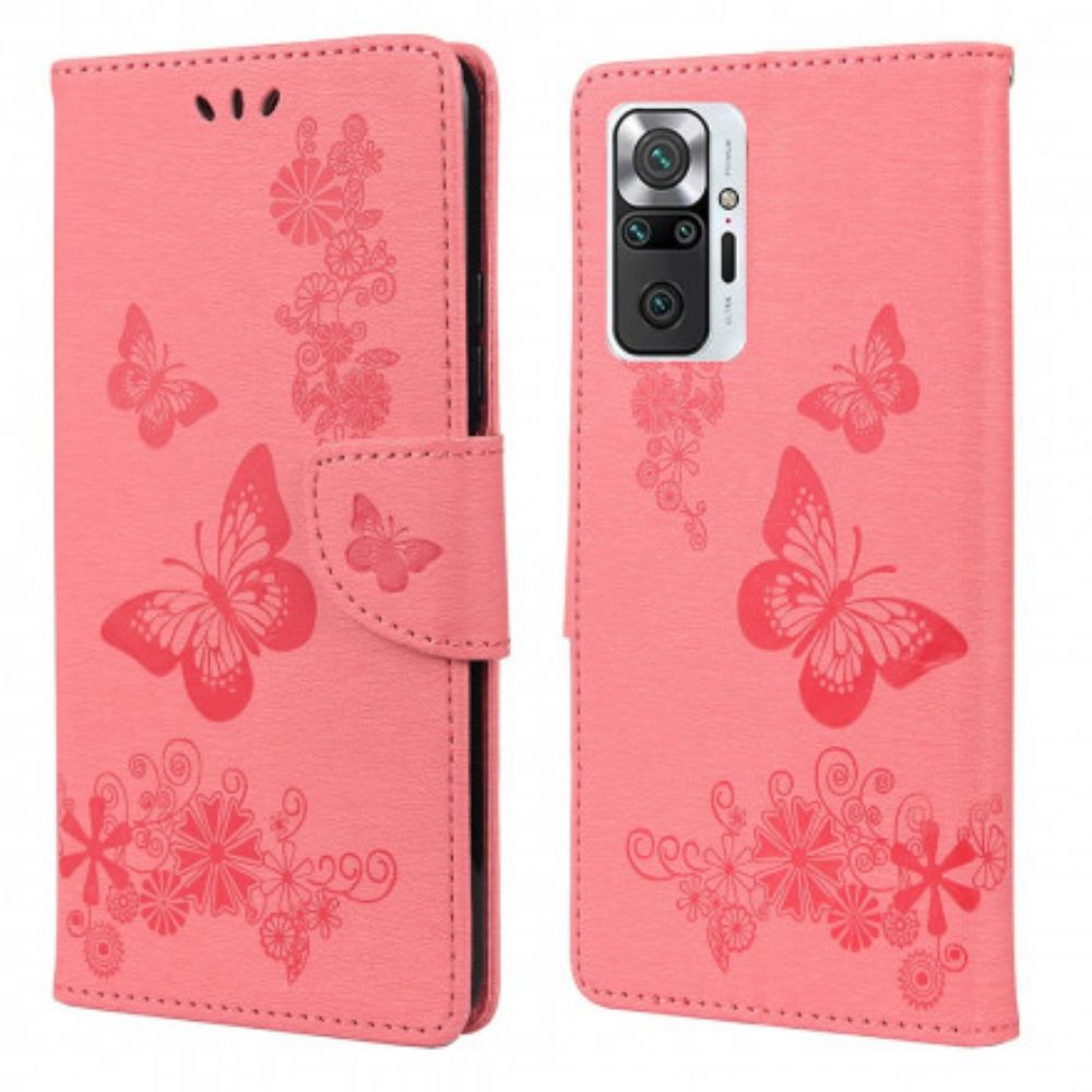 Lederhüllen Für Xiaomi Redmi Note 10 Pro Nur Schmetterlinge Mit Lanyard