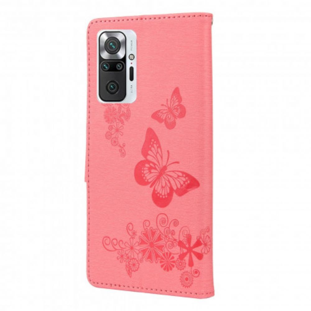 Lederhüllen Für Xiaomi Redmi Note 10 Pro Nur Schmetterlinge Mit Lanyard