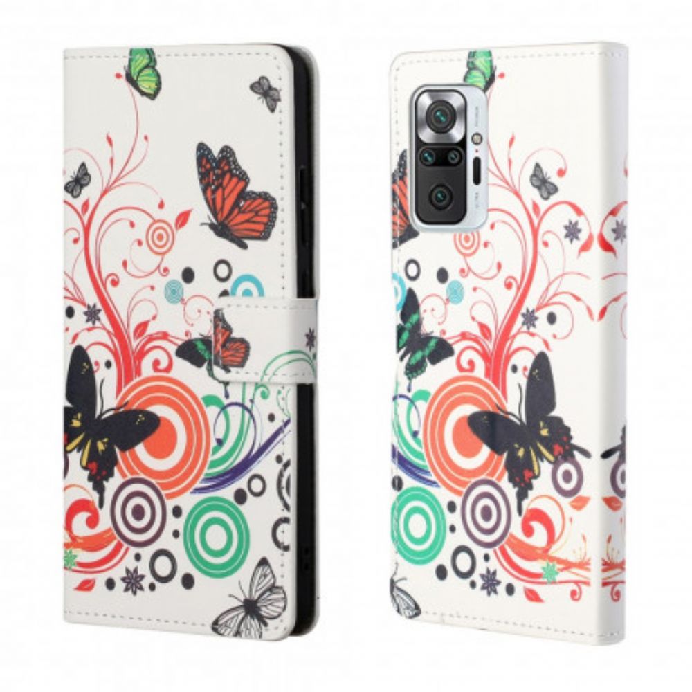 Lederhüllen Für Xiaomi Redmi Note 10 Pro Schmetterlinge Und Blumen