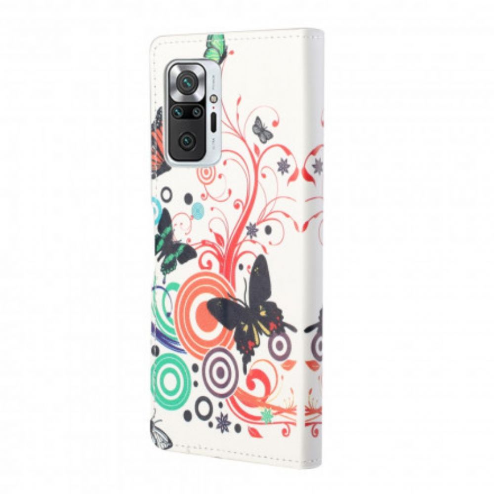 Lederhüllen Für Xiaomi Redmi Note 10 Pro Schmetterlinge Und Blumen