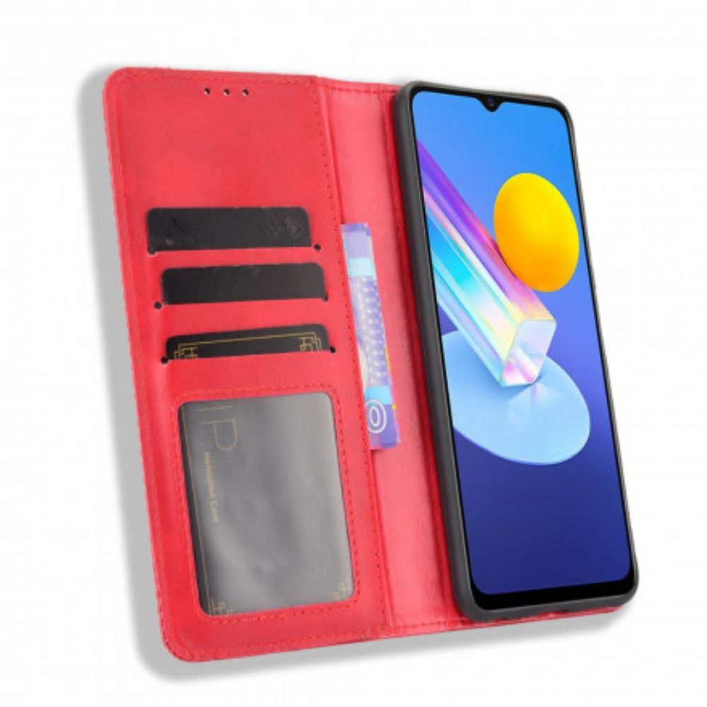 Schutzhülle Für Vivo Y72 5G Flip Case Stilisierter Vintage-ledereffekt