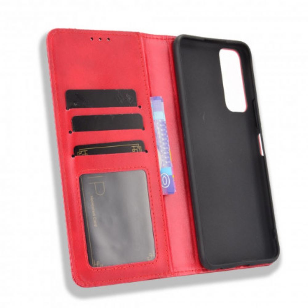 Schutzhülle Für Vivo Y72 5G Flip Case Stilisierter Vintage-ledereffekt
